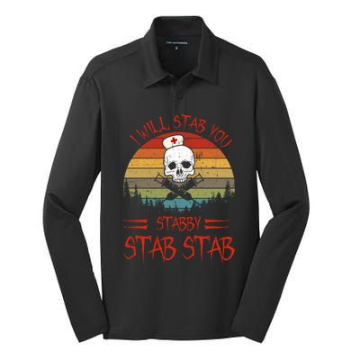 Skull I Will Stab You Stabby Funny Halloween Vintage Gift Silk Touch Performance Long Sleeve Polo