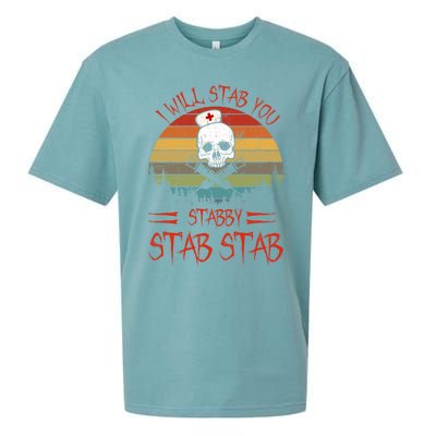 Skull I Will Stab You Stabby Funny Halloween Vintage Gift Sueded Cloud Jersey T-Shirt