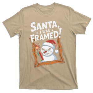 Santa I Was Framed Funny Snowman Christmas Mischief Humor T-Shirt