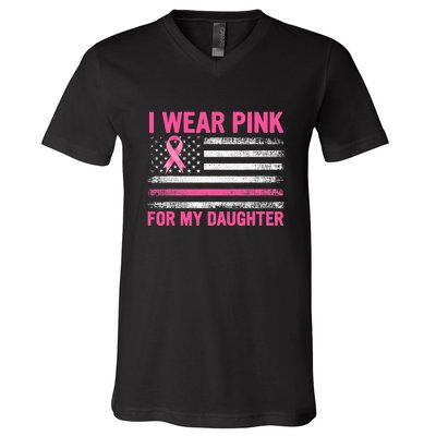 Support I Wear Pink For My Daughter Breast Cancer Awareness V-Neck T-Shirt