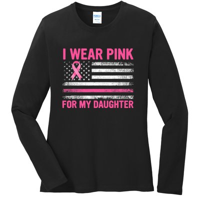 Support I Wear Pink For My Daughter Breast Cancer Awareness Ladies Long Sleeve Shirt