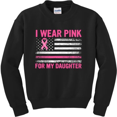 Support I Wear Pink For My Daughter Breast Cancer Awareness Kids Sweatshirt