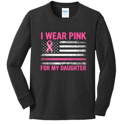 Support I Wear Pink For My Daughter Breast Cancer Awareness Kids Long Sleeve Shirt