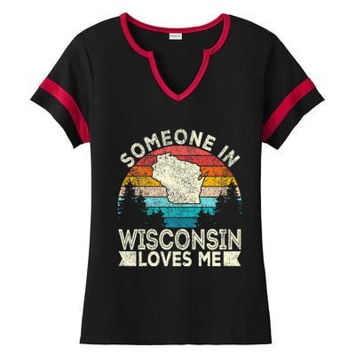 Someone In Wisconsin Loves Me Retro Wisconsin Ladies Halftime Notch Neck Tee