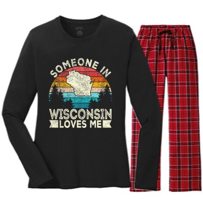 Someone In Wisconsin Loves Me Retro Wisconsin Women's Long Sleeve Flannel Pajama Set 