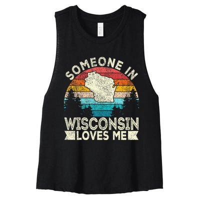 Someone In Wisconsin Loves Me Retro Wisconsin Women's Racerback Cropped Tank