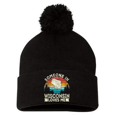 Someone In Wisconsin Loves Me Retro Wisconsin Pom Pom 12in Knit Beanie