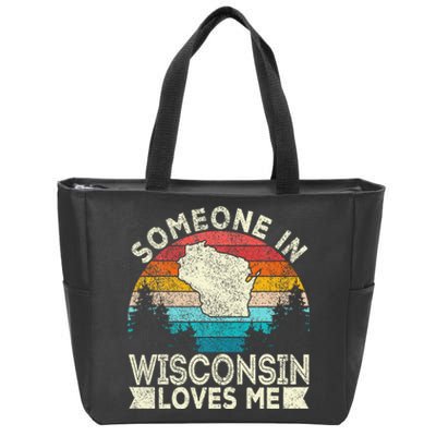 Someone In Wisconsin Loves Me Retro Wisconsin Zip Tote Bag