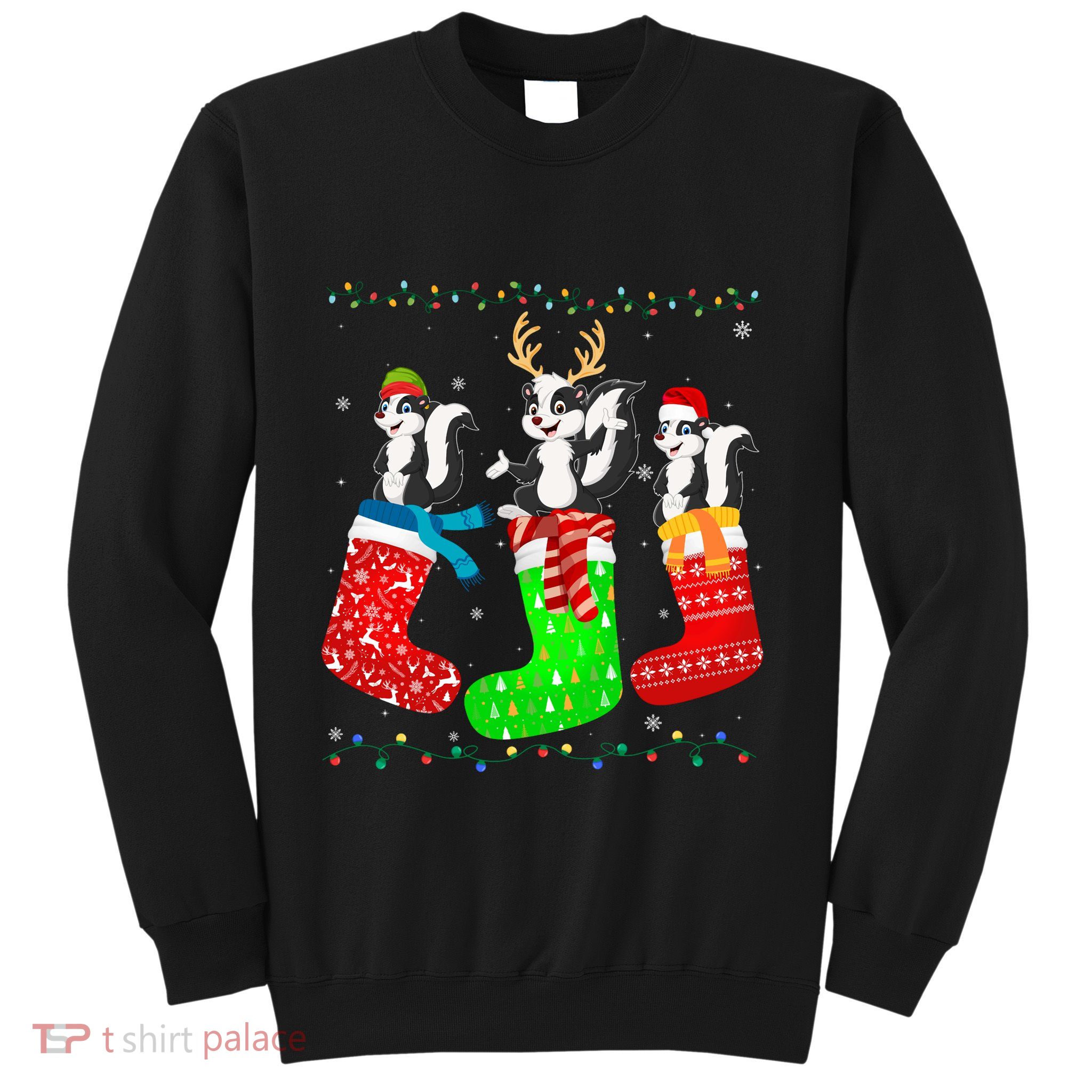 Skunk In Xmas Socks Funny Holiday Ugly Sweater Christmas Long Sleeve Sweatshirt