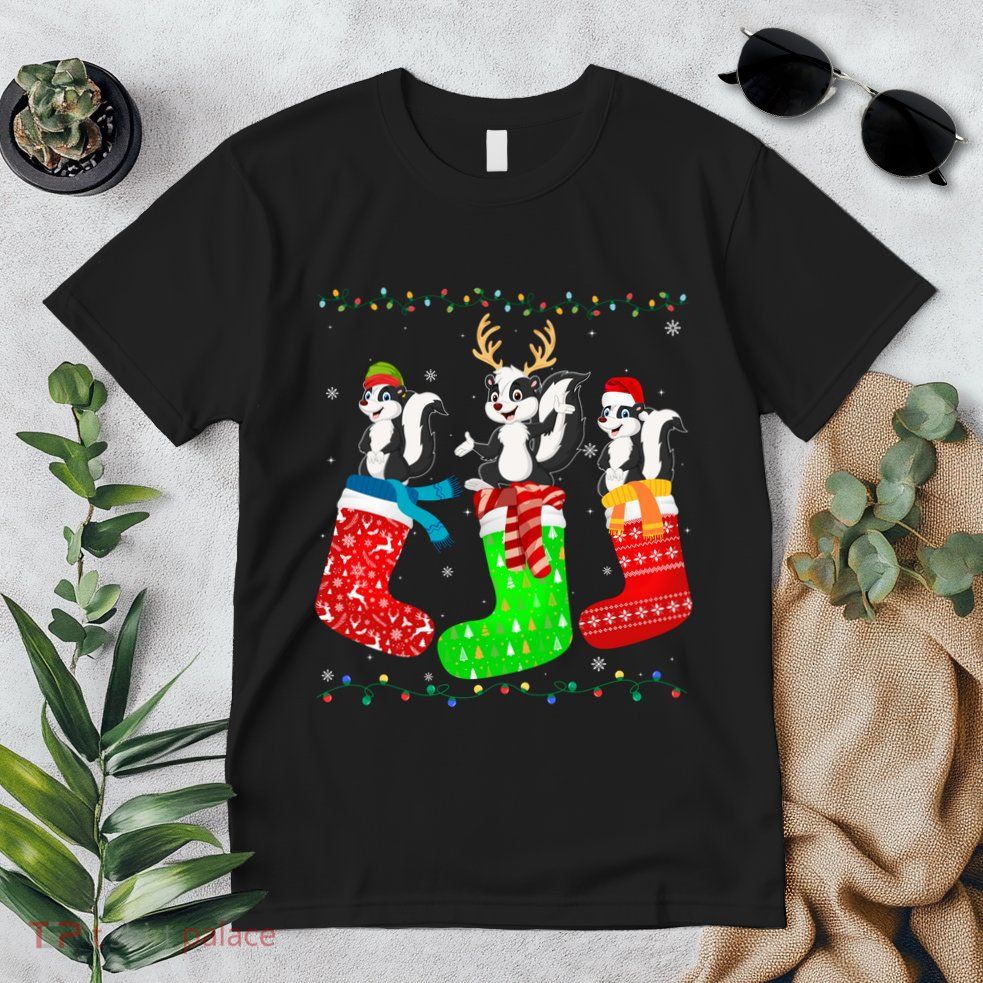 Skunk In Xmas Socks Funny Holiday Ugly Sweater Christmas Long Sleeve Premium T-Shirt