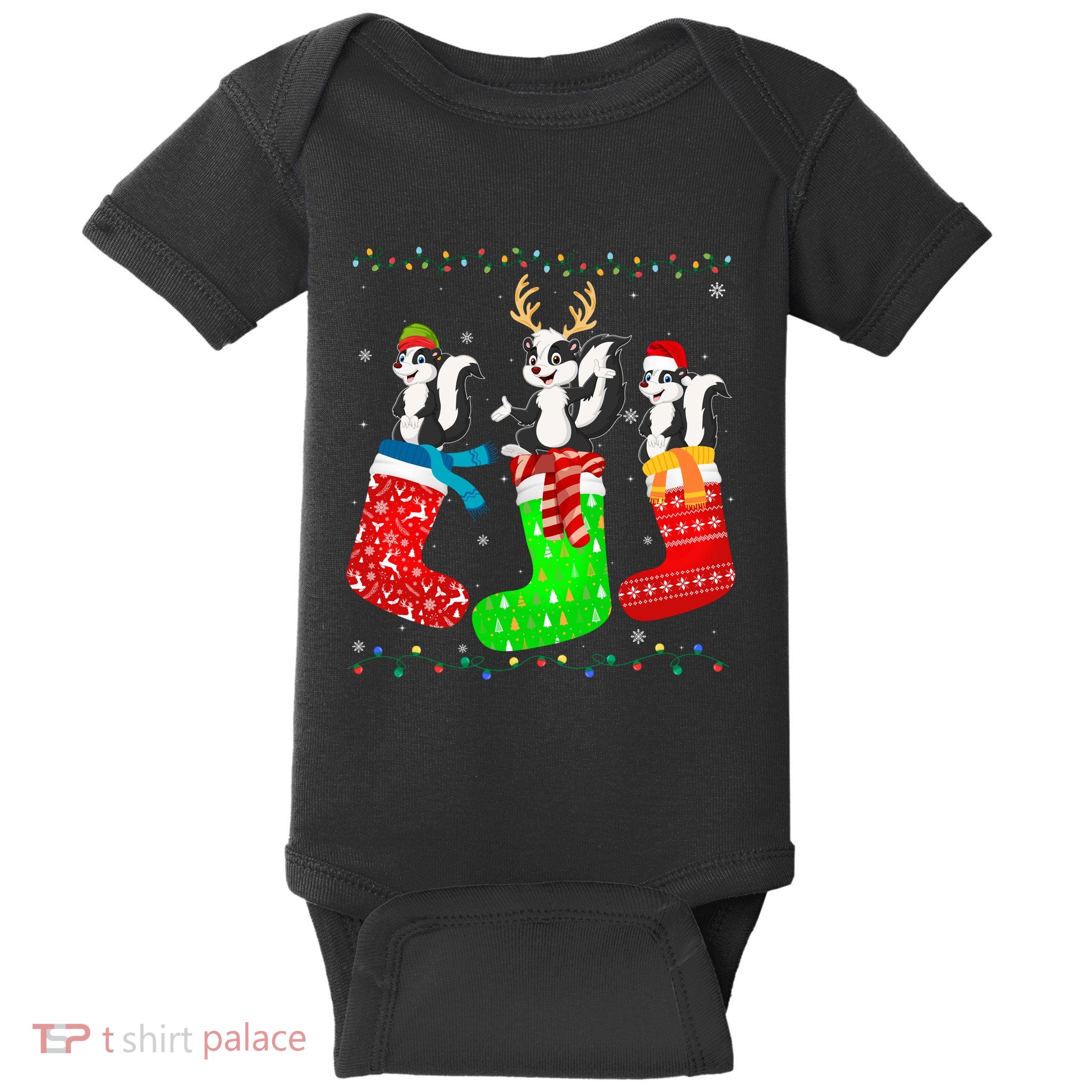 Skunk In Xmas Socks Funny Holiday Ugly Sweater Christmas Long Sleeve Baby Bodysuit