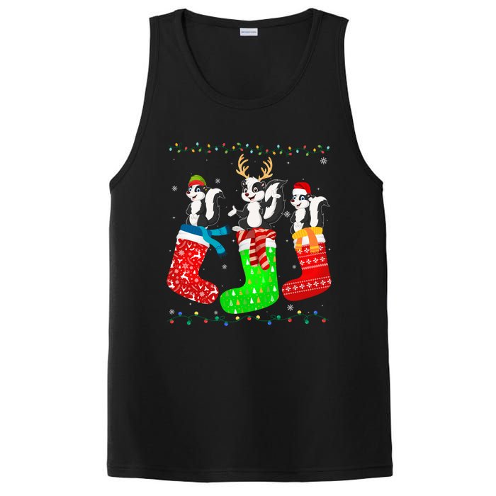 Skunk In Xmas Socks Funny Holiday Ugly Sweater Christmas Long Sleeve PosiCharge Competitor Tank