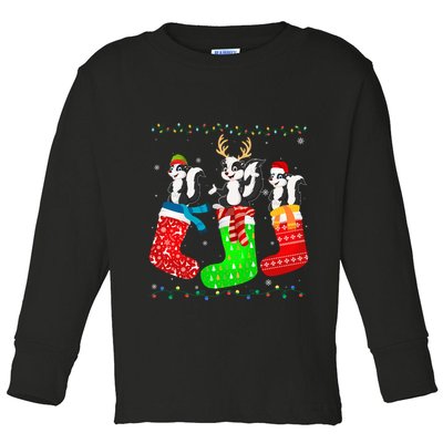 Skunk In Xmas Socks Funny Holiday Ugly Sweater Christmas Long Sleeve Toddler Long Sleeve Shirt