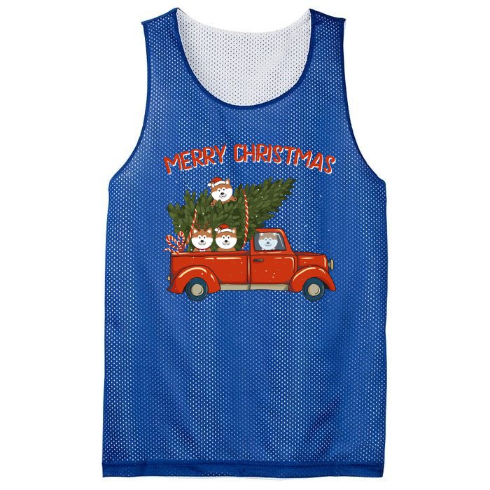 Shiba Inu Xmas Vintage Red Pickup Retro Truck Funny Gift Mesh Reversible Basketball Jersey Tank