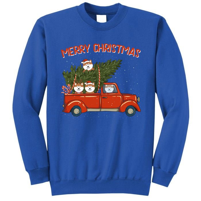 Shiba Inu Xmas Vintage Red Pickup Retro Truck Funny Gift Tall Sweatshirt