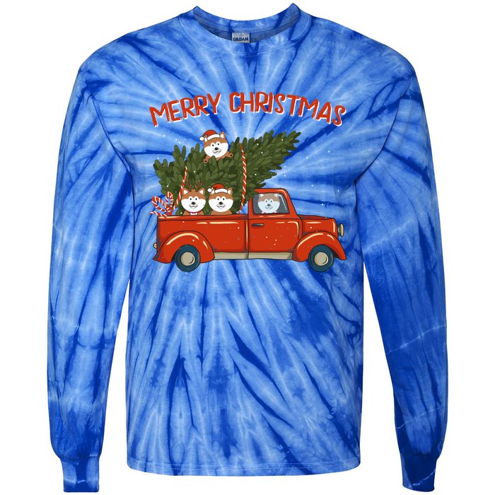 Shiba Inu Xmas Vintage Red Pickup Retro Truck Funny Gift Tie-Dye Long Sleeve Shirt