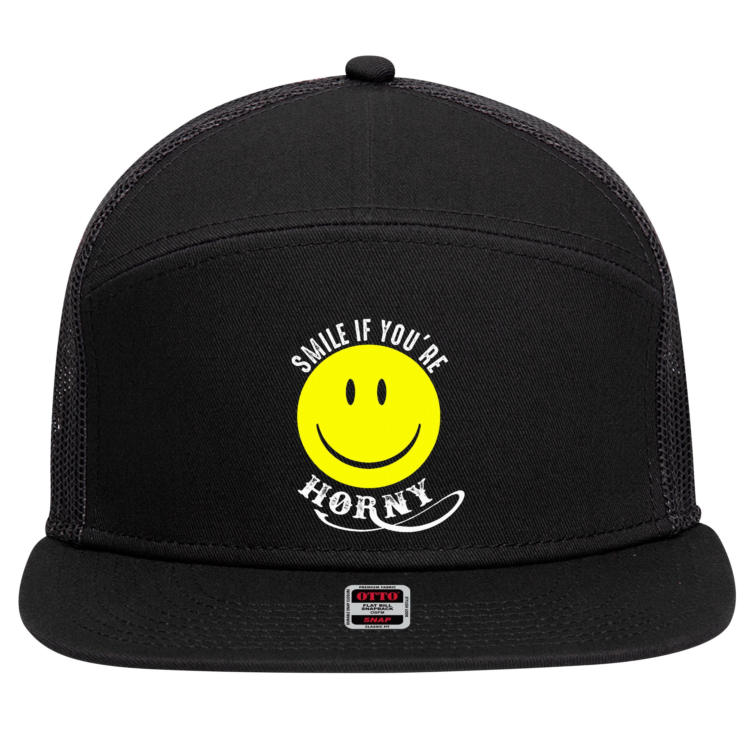 Smile If YouRe Horny Funny Gift 7 Panel Mesh Trucker Snapback Hat