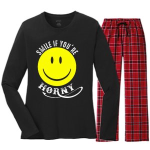 Smile If YouRe Horny Funny Gift Women's Long Sleeve Flannel Pajama Set 