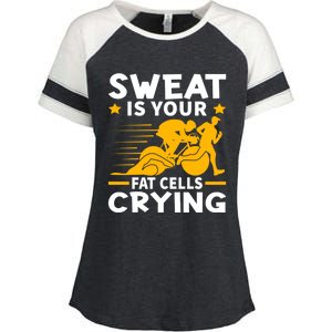 Sweat Is Your Fat Cells Crying For Triathlete Funny Gift Enza Ladies Jersey Colorblock Tee