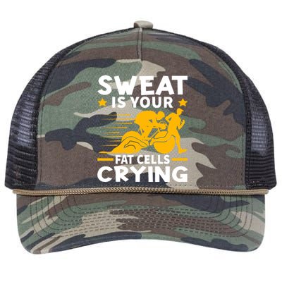 Sweat Is Your Fat Cells Crying For Triathlete Funny Gift Retro Rope Trucker Hat Cap