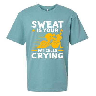 Sweat Is Your Fat Cells Crying For Triathlete Funny Gift Sueded Cloud Jersey T-Shirt