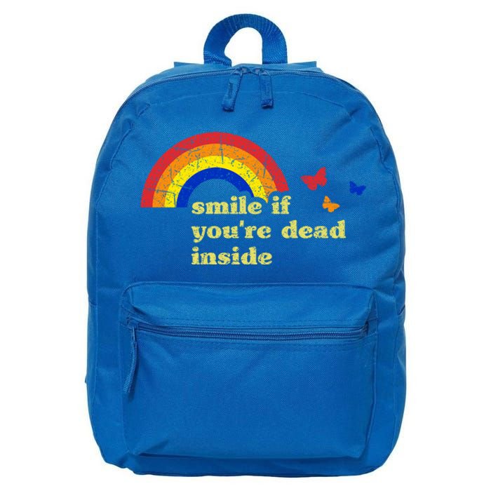 Smile If Youre Dead Inside Rainbow Lt Vintage Dark Humor Cute Gift 16 in Basic Backpack