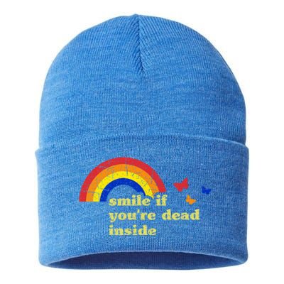 Smile If Youre Dead Inside Rainbow Lt Vintage Dark Humor Cute Gift Sustainable Knit Beanie