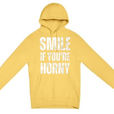 Smile If Youre Horny Funny Adult Gag Gift Premium Pullover Hoodie