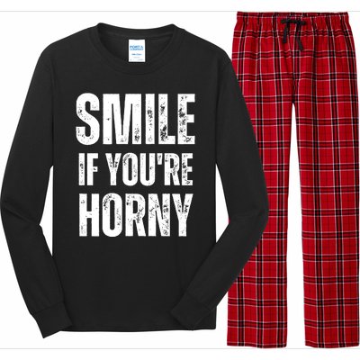 Smile If Youre Horny Funny Adult Gag Gift Long Sleeve Pajama Set