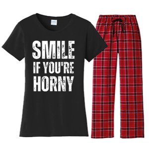 Smile If Youre Horny Funny Adult Gag Gift Women's Flannel Pajama Set