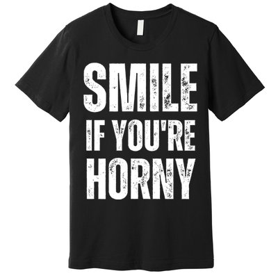 Smile If Youre Horny Funny Adult Gag Gift Premium T-Shirt