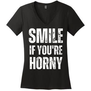 Smile If Youre Horny Funny Adult Gag Gift Women's V-Neck T-Shirt