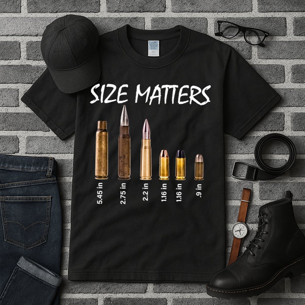Size Matters Guns And Bullets Tall T-Shirt