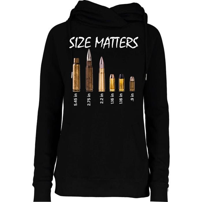 Size Matters Guns And Bullets Womens Funnel Neck Pullover Hood