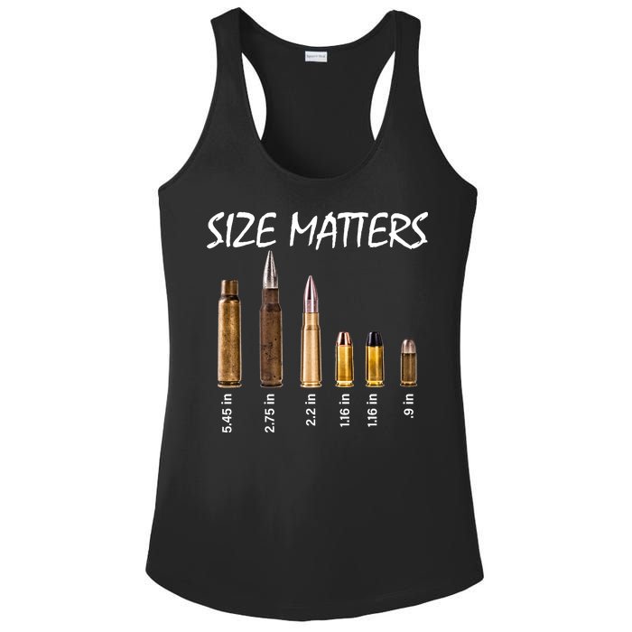 Size Matters Guns And Bullets Ladies PosiCharge Competitor Racerback Tank