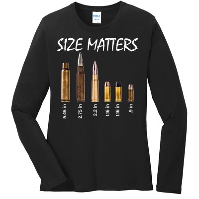 Size Matters Guns And Bullets Ladies Long Sleeve Shirt