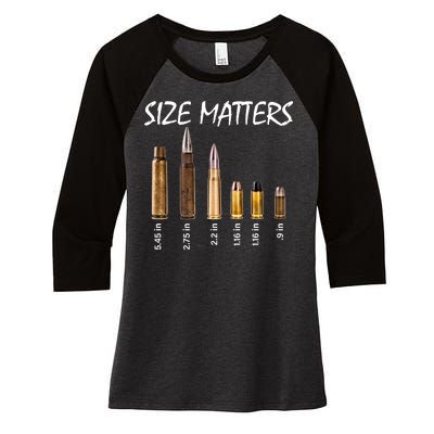 Size Matters Guns And Bullets Women's Tri-Blend 3/4-Sleeve Raglan Shirt