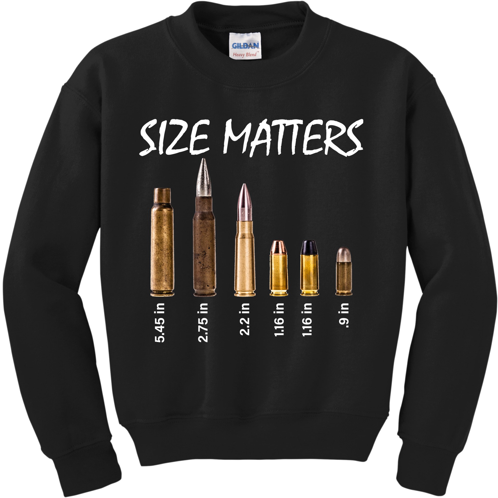Size Matters Guns And Bullets Kids Sweatshirt