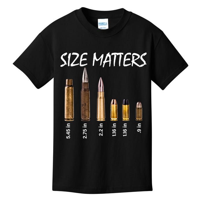 Size Matters Guns And Bullets Kids T-Shirt