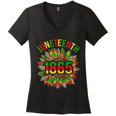 Sunflower Juneteenth 1865 Celebrates Black African American Women's V-Neck T-Shirt