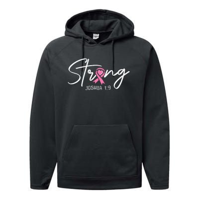 Strong Joshua 1 9 Christian Faith Breast Cancer Awareness Performance Fleece Hoodie