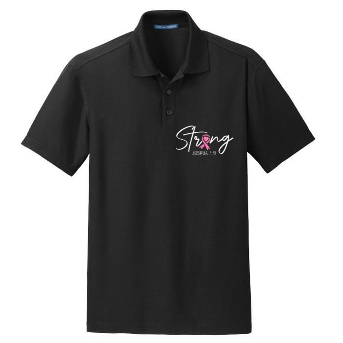 Strong Joshua 1 9 Christian Faith Breast Cancer Awareness Dry Zone Grid Polo