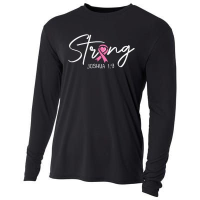 Strong Joshua 1 9 Christian Faith Breast Cancer Awareness Cooling Performance Long Sleeve Crew