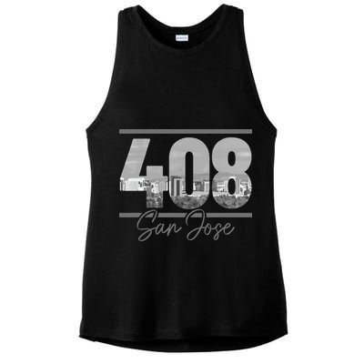 San Jose 408 Area Code Vintage Skyline California Ladies PosiCharge Tri-Blend Wicking Tank