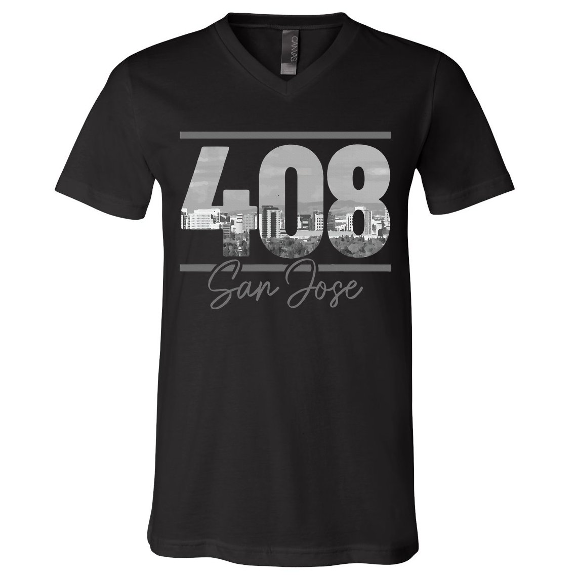 San Jose 408 Area Code Vintage Skyline California V-Neck T-Shirt