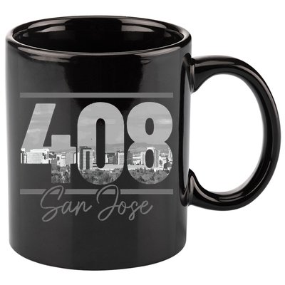 San Jose 408 Area Code Vintage Skyline California 11oz C Handle Ceramic Mug