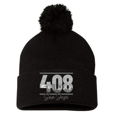 San Jose 408 Area Code Vintage Skyline California Pom Pom 12in Knit Beanie