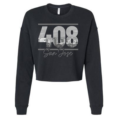 San Jose 408 Area Code Vintage Skyline California Cropped Pullover Crew