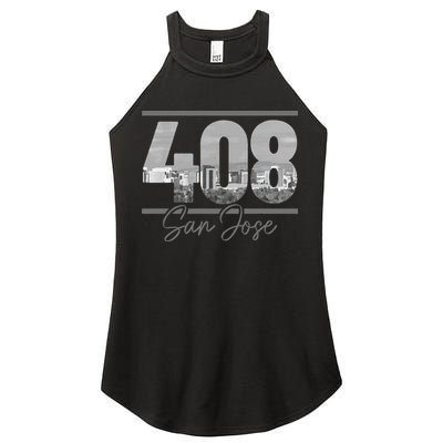 San Jose 408 Area Code Vintage Skyline California Women's Perfect Tri Rocker Tank