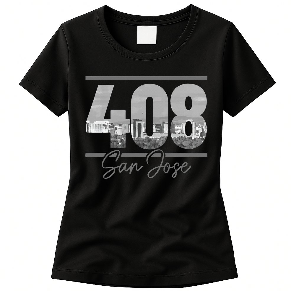 San Jose 408 Area Code Vintage Skyline California Womens T-Shirt